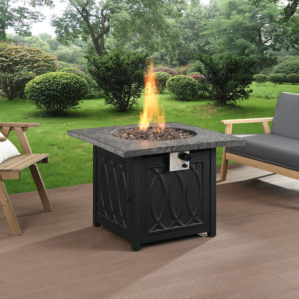 Square Outdoor 32" x 32" 50,000BTUs Real Concrete Gas Firepit Table