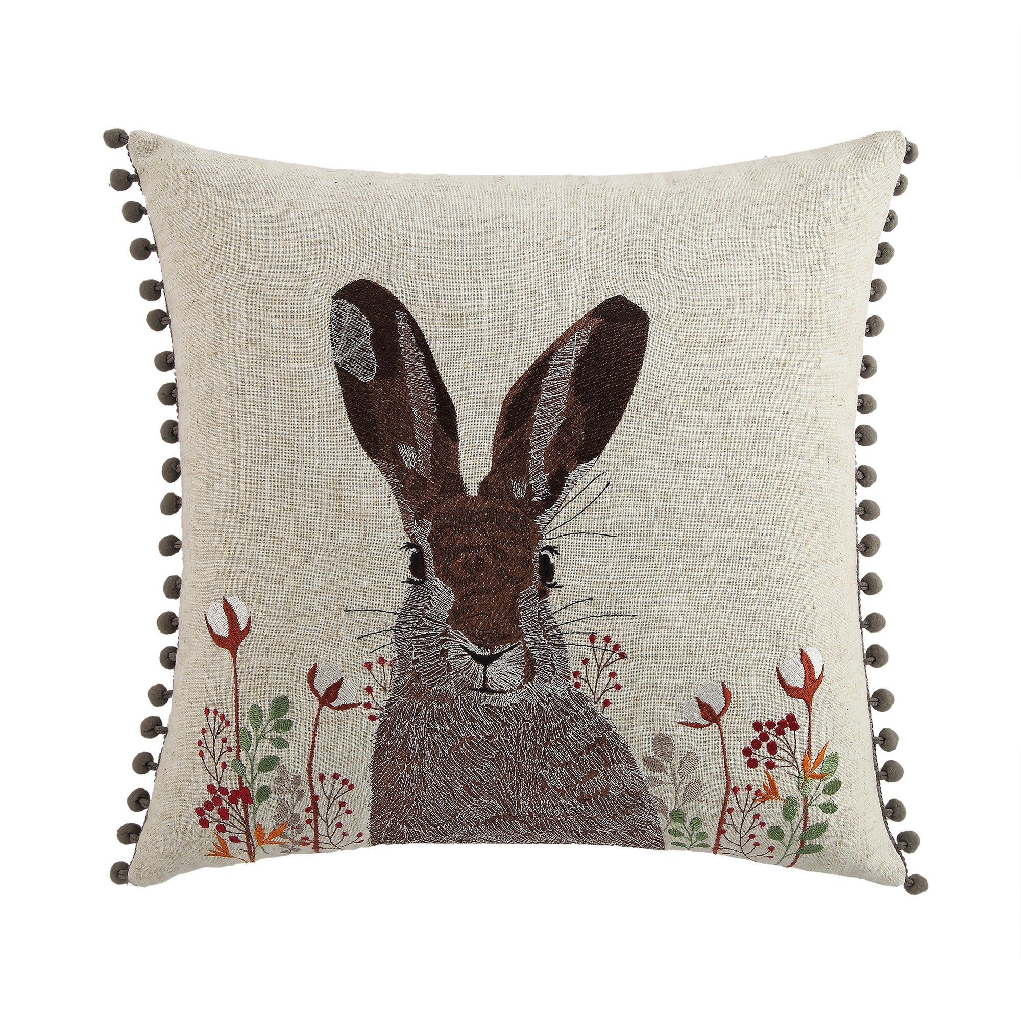 Country Collection Hare Embroidered Linen Blend Cushion