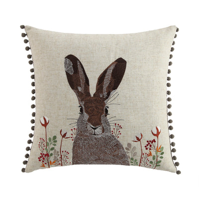Country Collection Hare Embroidered Linen Blend Cushion