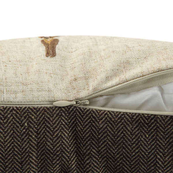 Country Collection Stag Repeat Embroidered Linen Blend Cushion