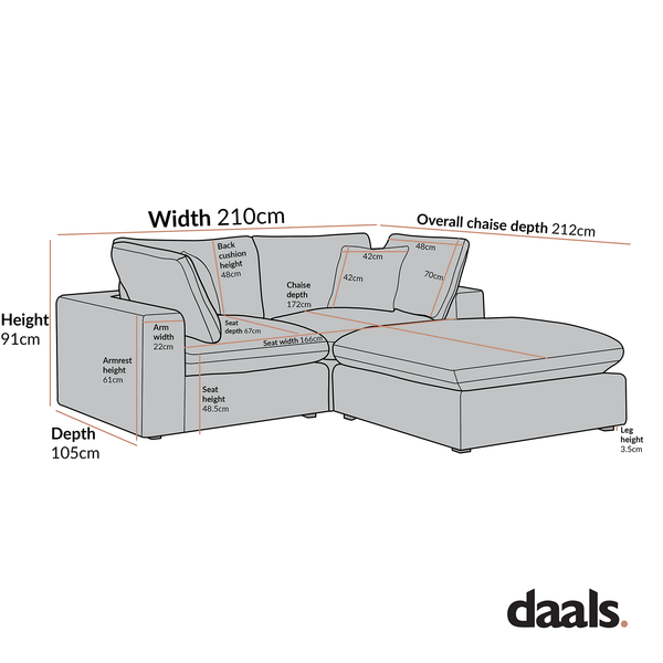 Lutyens Oatmeal Weave Fabric Modular Sofa, 2-Piece Chaise
