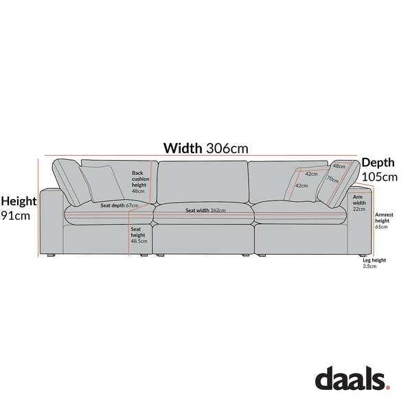 Lutyens Light Grey Linen Blend Modular Sofa, 3-Piece