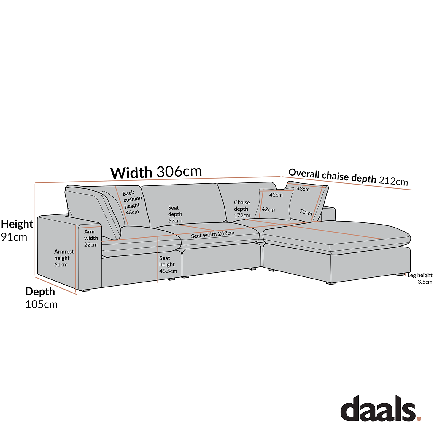 Lutyens Light Grey Linen Blend Modular Sofa, 3-Piece Chaise