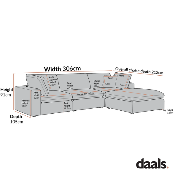 Lutyens Taupe Boucle Modular Sofa, 3-Piece Chaise