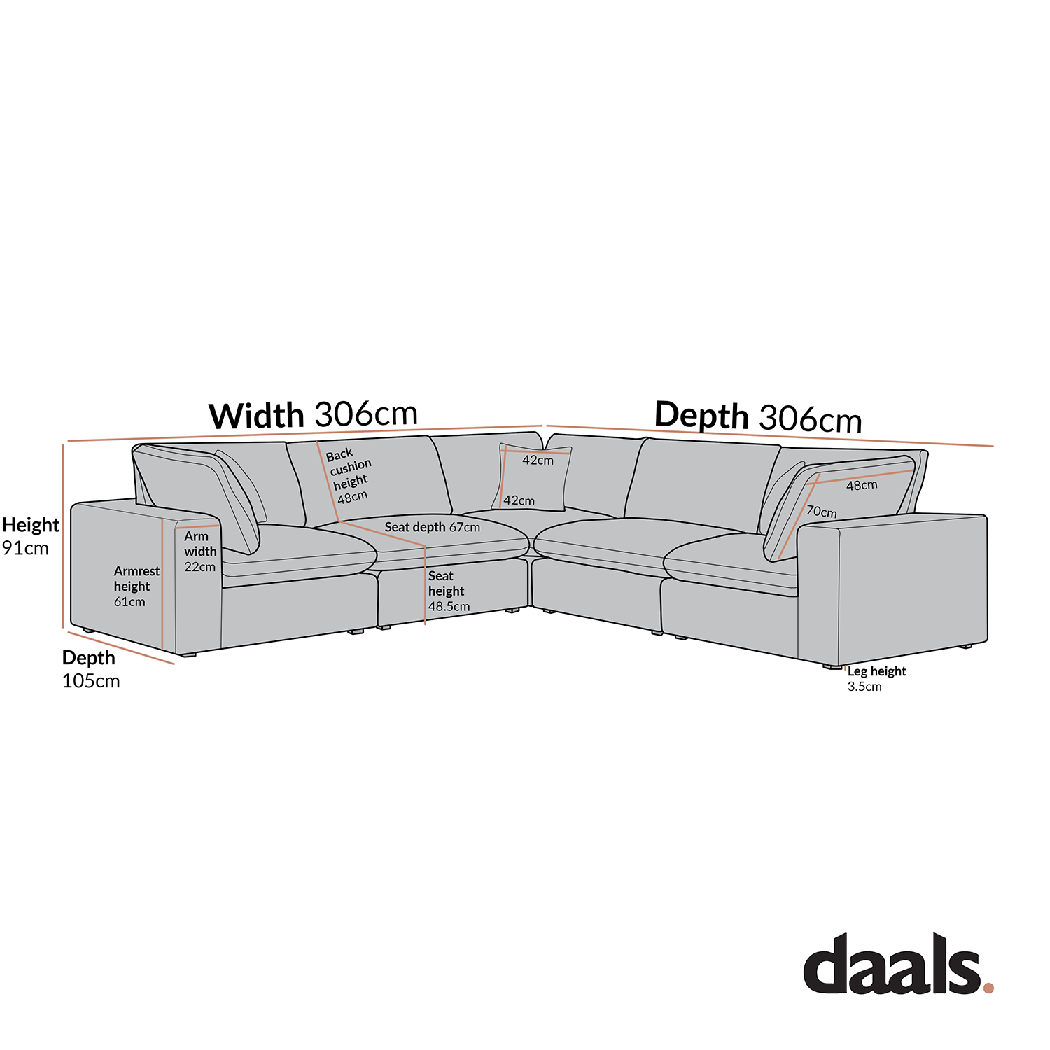 Lutyens Light Grey Linen Blend Modular Sofa, 5-Piece Corner Set