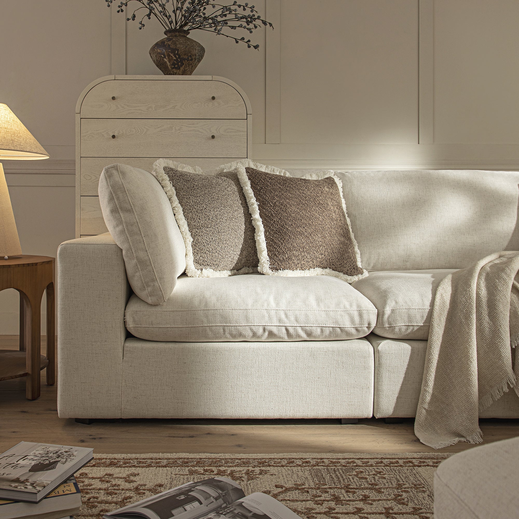 Lutyens Beige Linen Blend Modular Sofa, 3-Piece Chaise