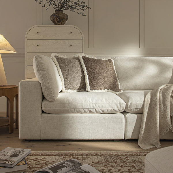 Lutyens Beige Linen Blend Modular Sofa, 3-Piece Chaise