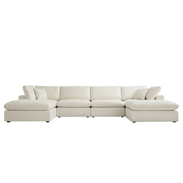 Lutyens Beige Linen Blend Modular Sofa, 6-Piece U-Shape Set