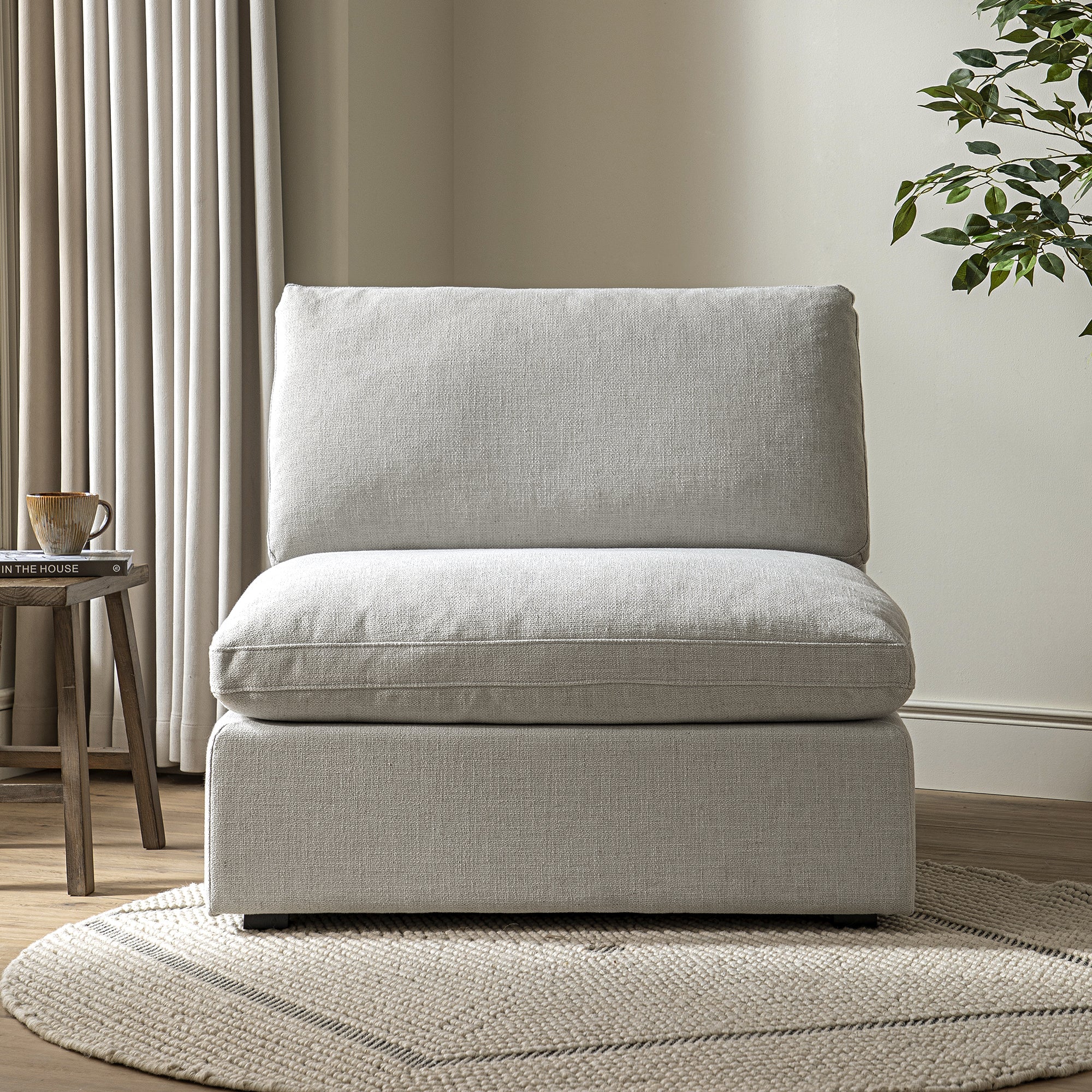 Lutyens Light Grey Linen Blend Modular Sofa, Armless Seat