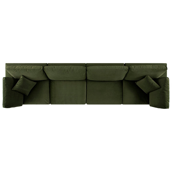 Lutyens Moss Green Velvet Modular Sofa, 4-Piece