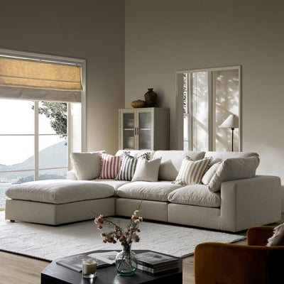 Lutyens Oatmeal Weave Fabric Modular Sofa, 3-Piece Chaise