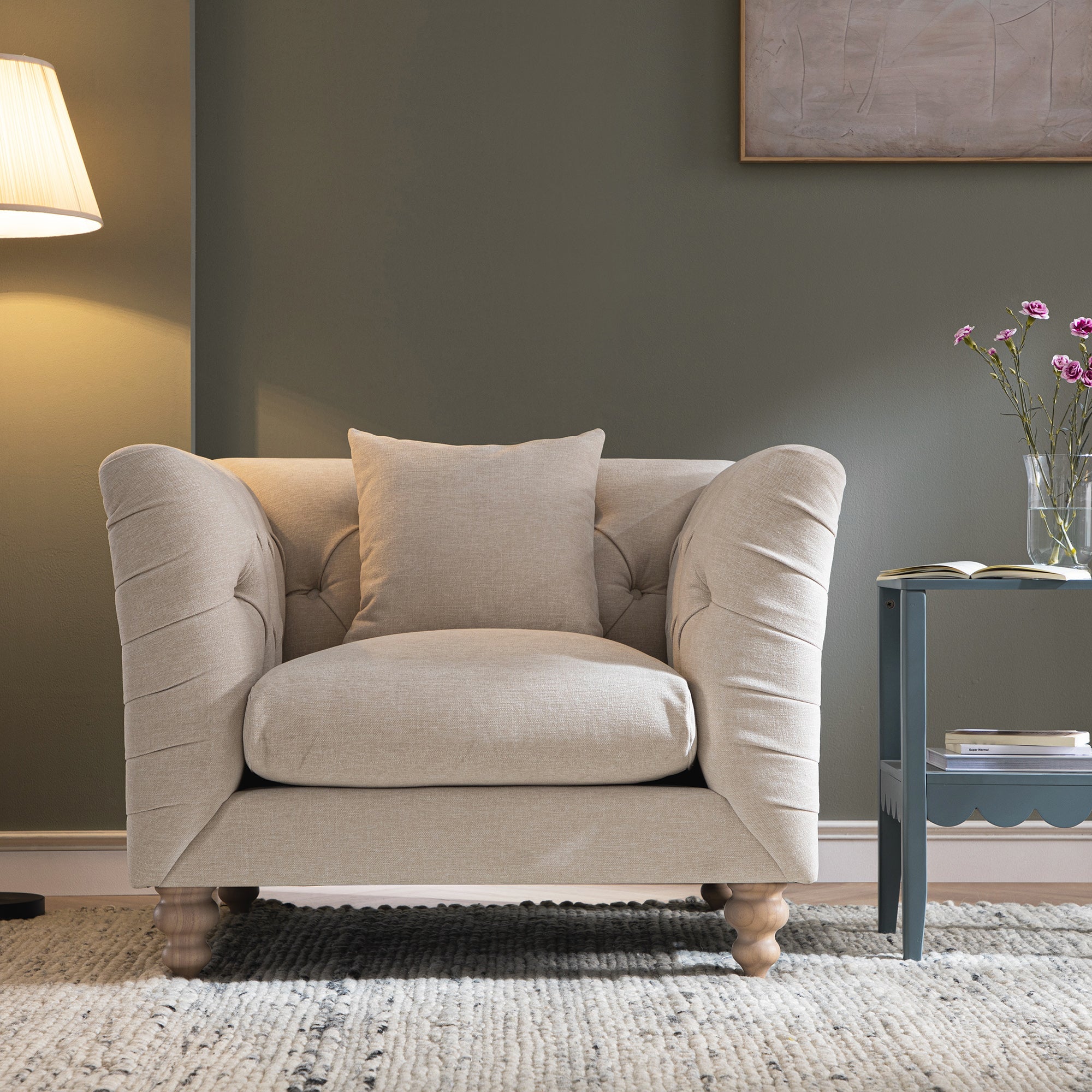 Ashby Chesterfield Armchair, Oatmeal Chenille