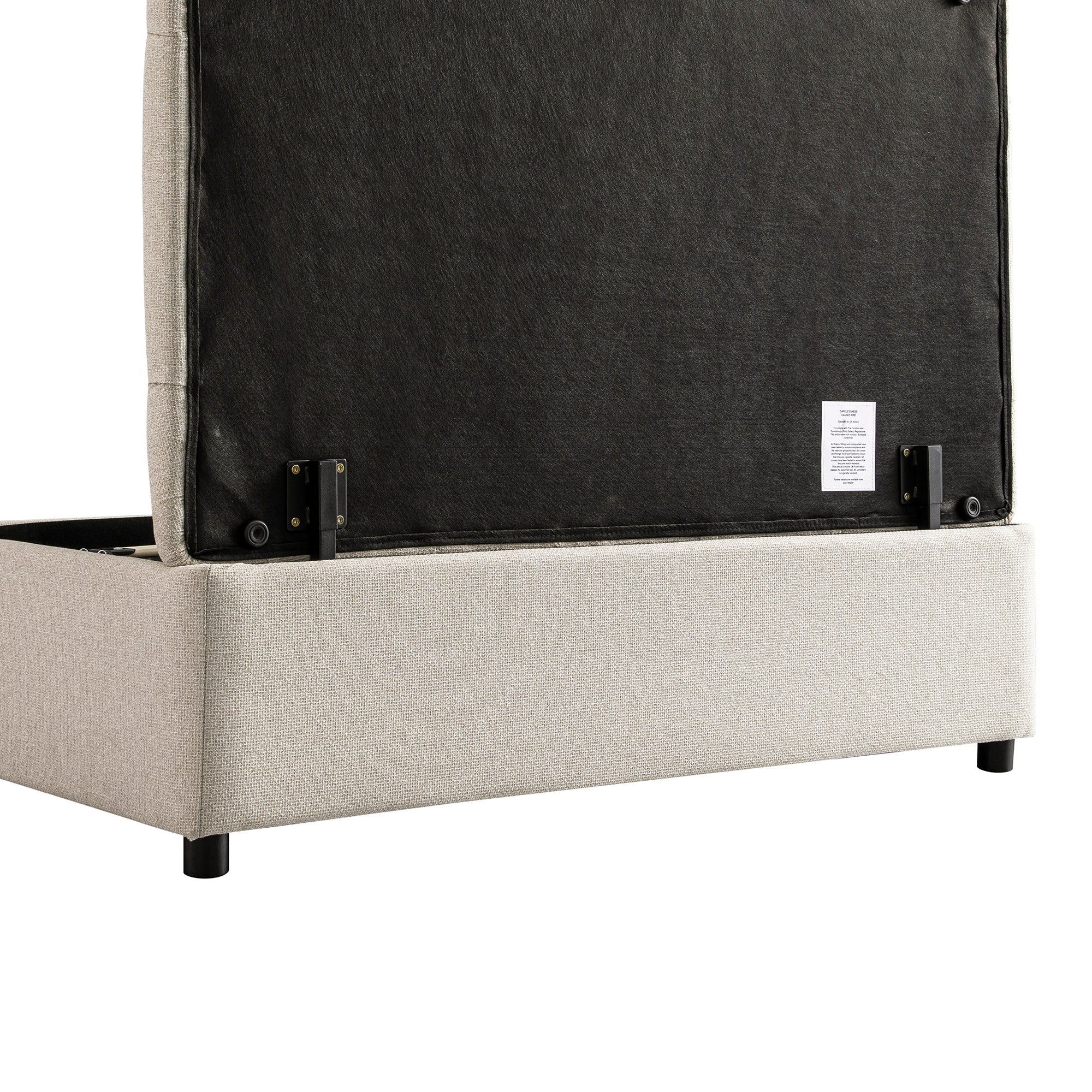 Portland Small Double Buttoned Fold-Out Bed in Ottoman, Beige Woven Fabric