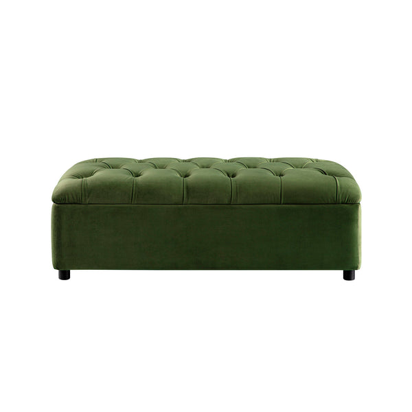 Portland Small Double Buttoned Fold-Out Bed in Ottoman, Moss Green Velvet