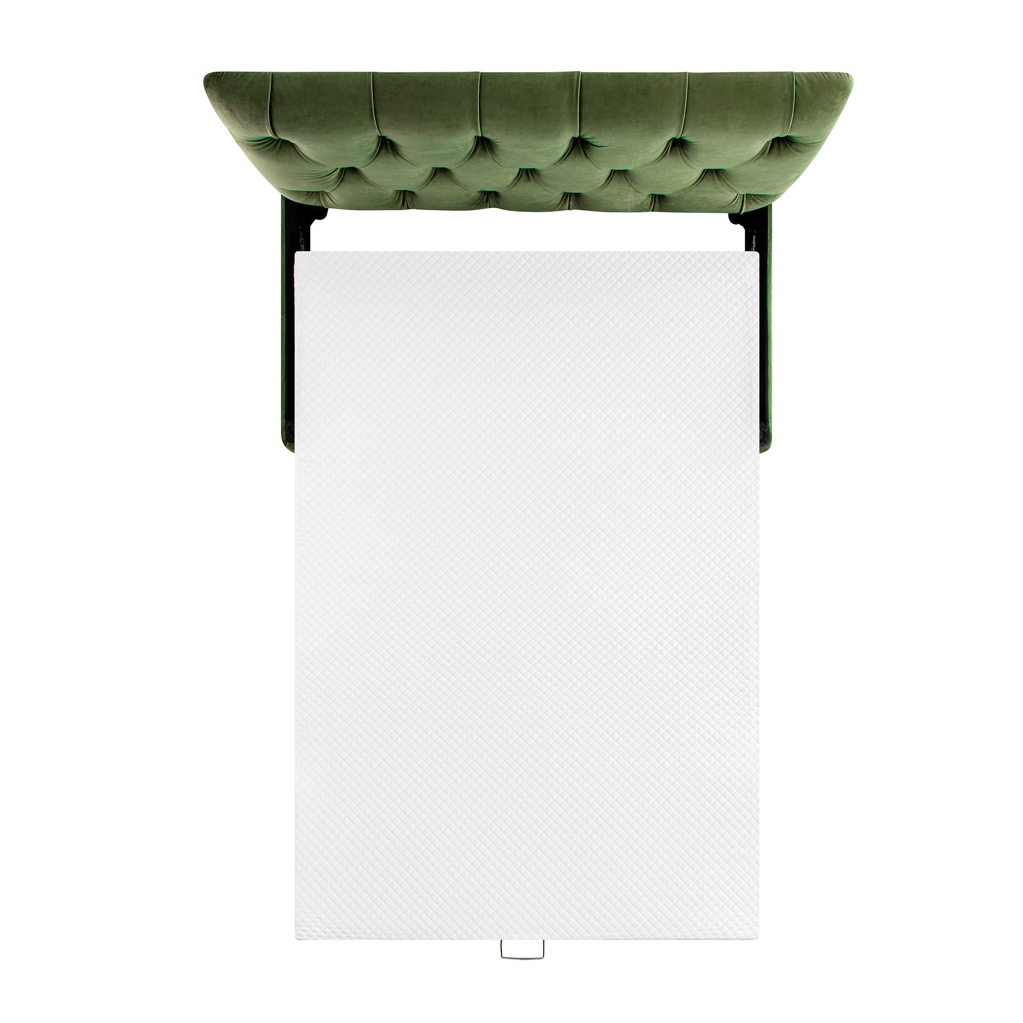 Portland Small Double Buttoned Fold-Out Bed in Ottoman, Moss Green Velvet
