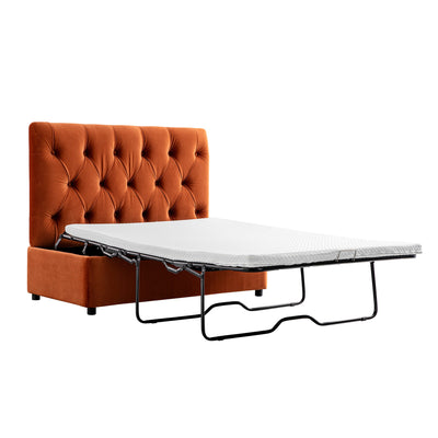 Portland Small Double Buttoned Fold-Out Bed in Ottoman, Rust Velvet