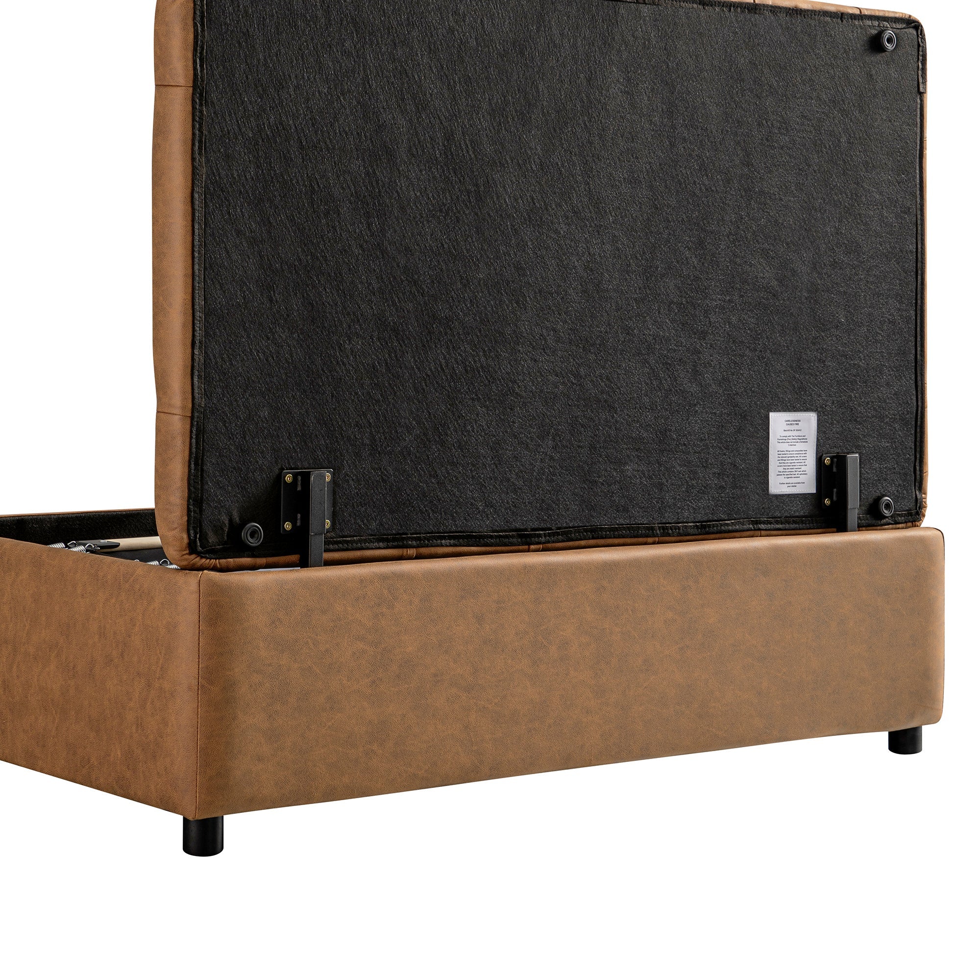 Portland Small Double Buttoned Fold-Out Bed in Ottoman, Tan Faux Suede