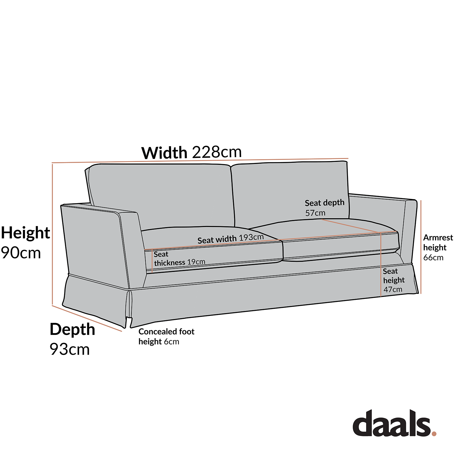 Fitz Skirted Large 3-Seater Sofa, Apricot Linen Blend