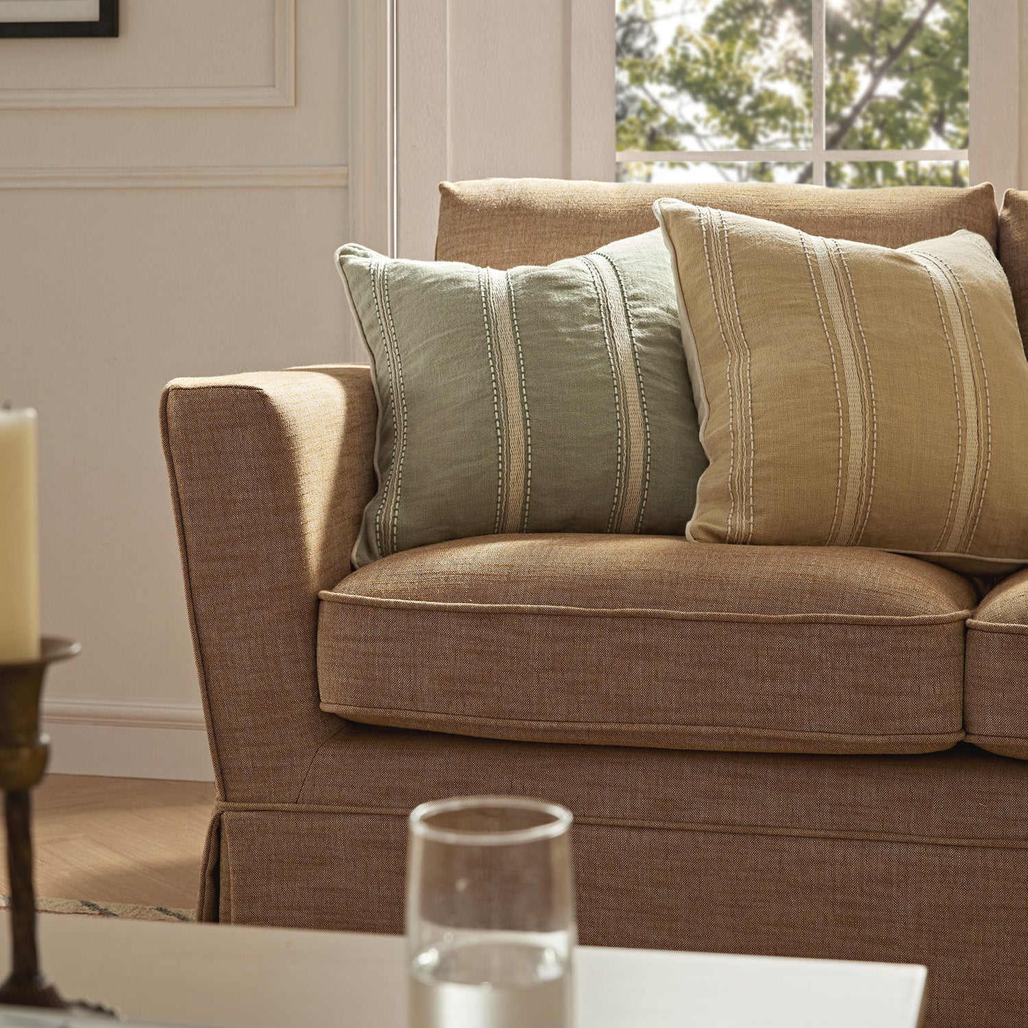 Fitz Skirted 2-Seater Sofa, Apricot Linen Blend