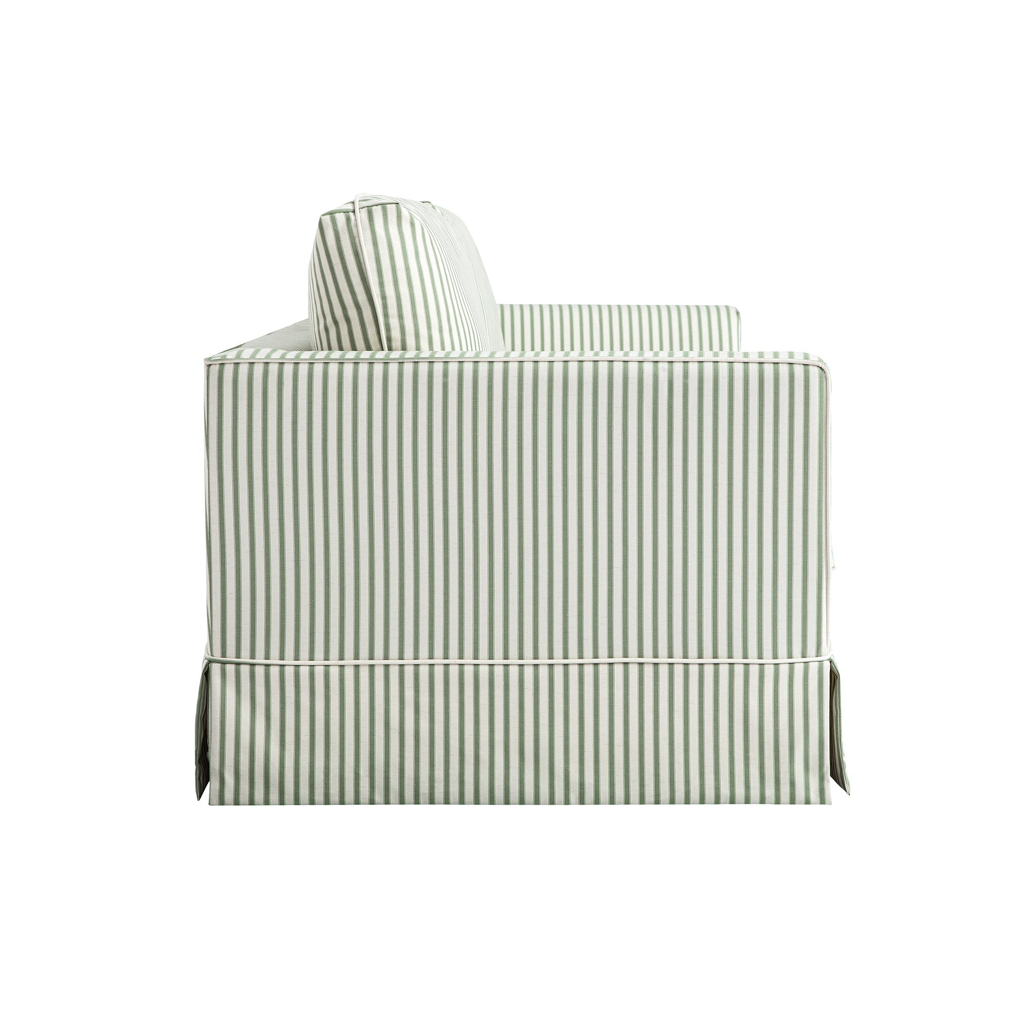 Fitz Skirted Large 3-Seater Sofa, Sage Striped Linen Blend