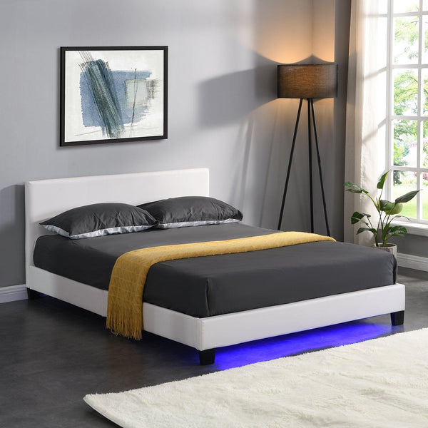 URSA White PU Leather Bed Frame with LED on Footend - daals
