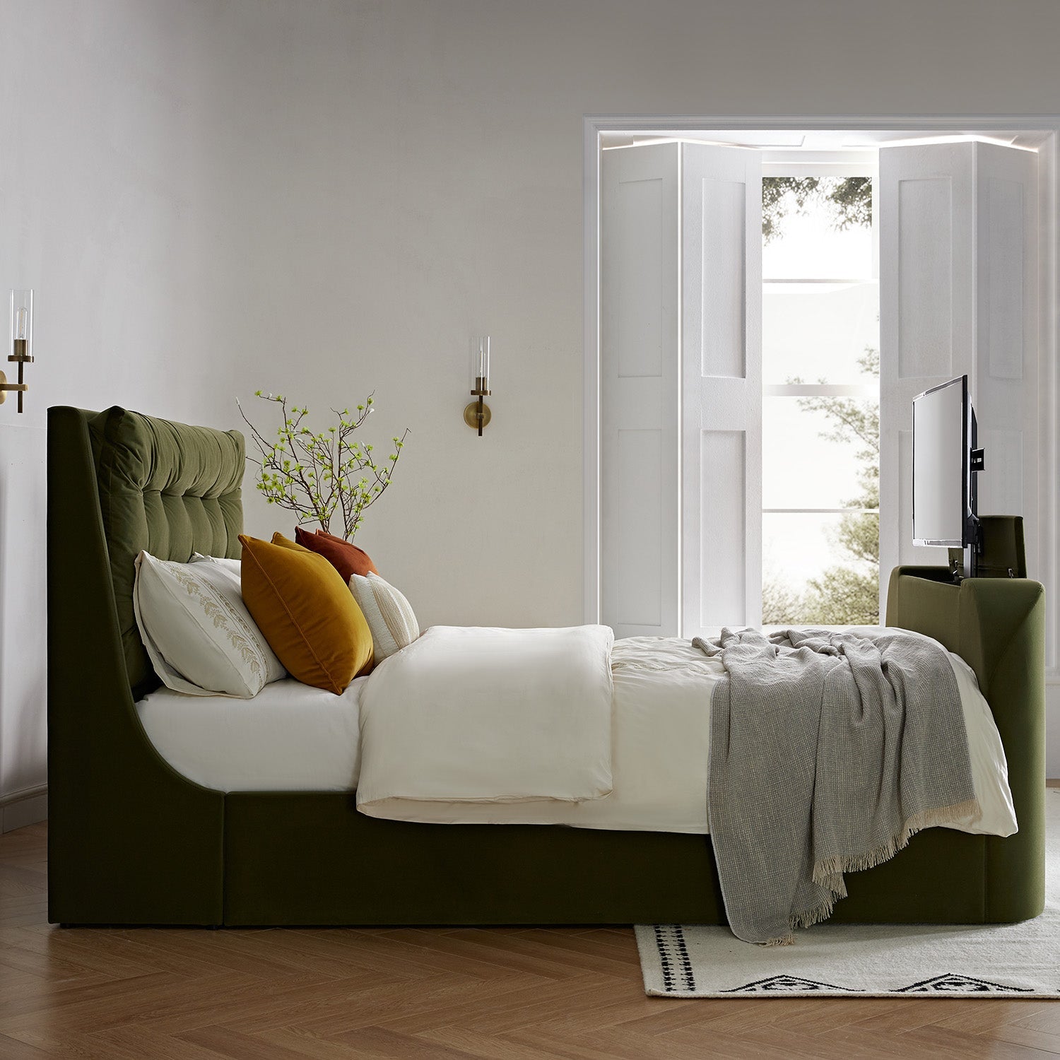 Hadley Moss Green Velvet Ottoman TV Bed