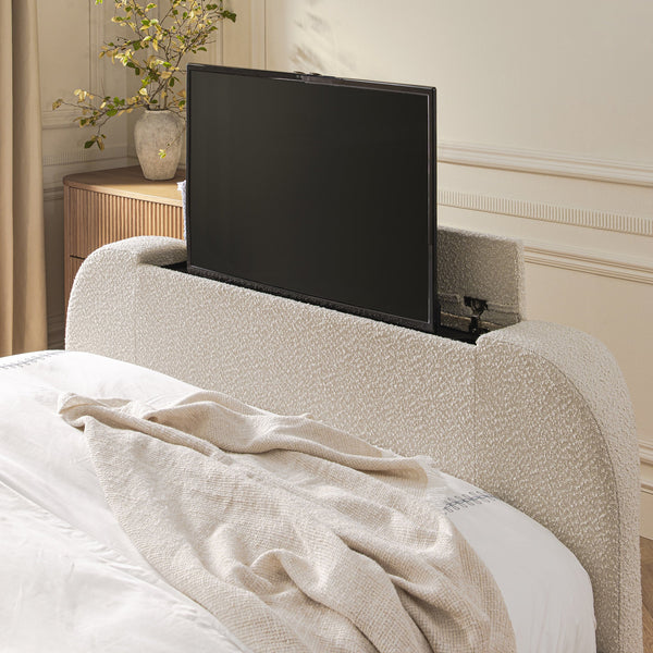 Egerie Curved Headboard Beige Boucle Ottoman TV Bed