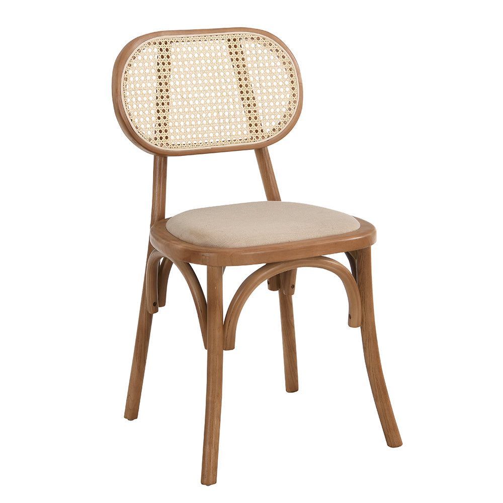 Anya Set of 2 Cane Rattan and Upholstered Dining Chairs, Natural Colour