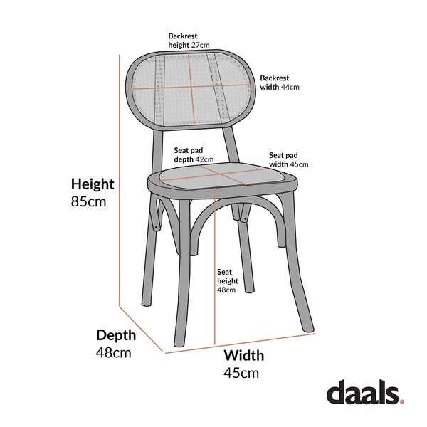 Anya Set of 2 Cane Rattan and Upholstered Dining Chairs, Natural Colour