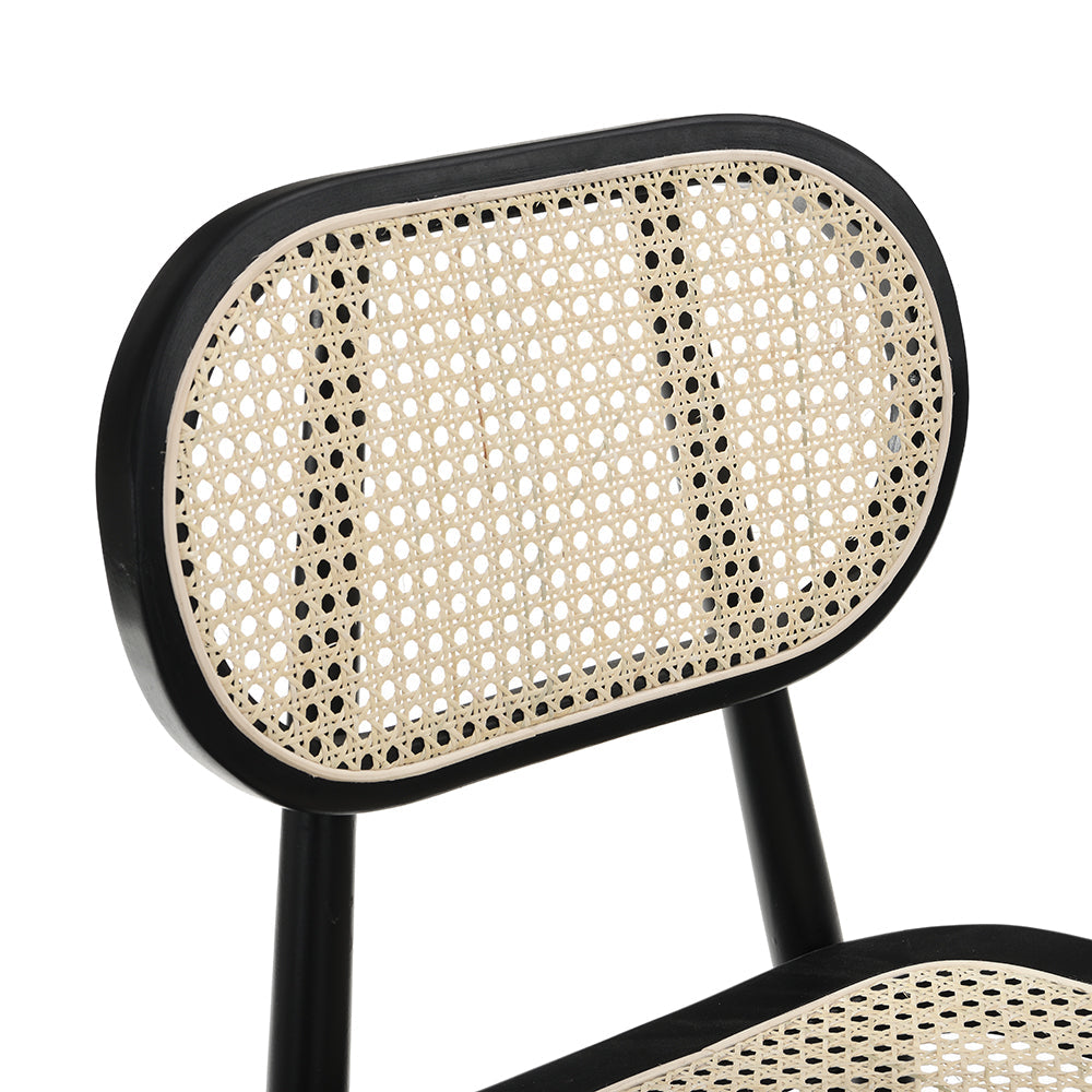 Anya+ Set of 2 Cane Rattan and Upholstered Dining Chairs, Black Colour