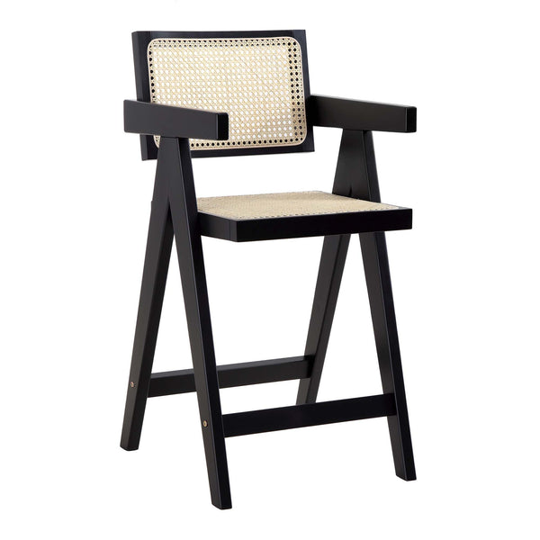Jeanne Black Colour Cane Rattan Solid Beech Wood Counter Stool