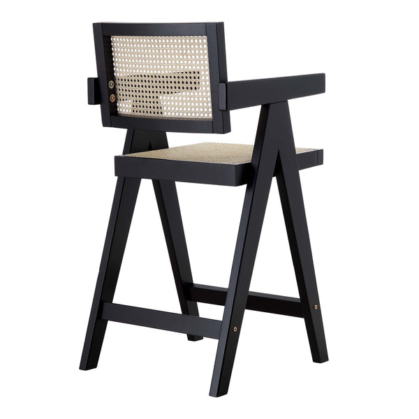Jeanne Black Colour Cane Rattan Solid Beech Wood Counter Stool