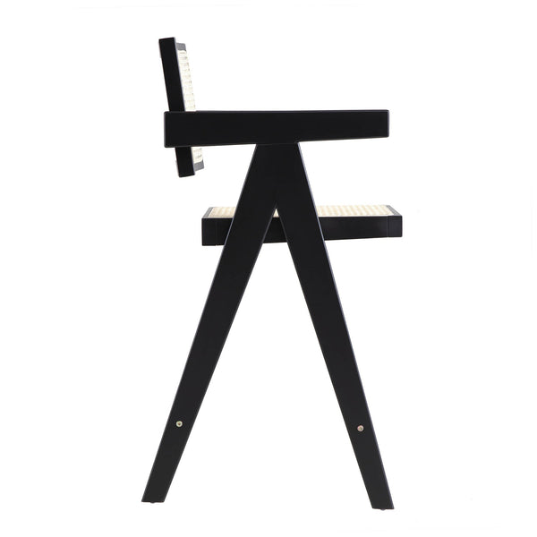 Jeanne Black Colour Cane Rattan Solid Beech Wood Counter Stool