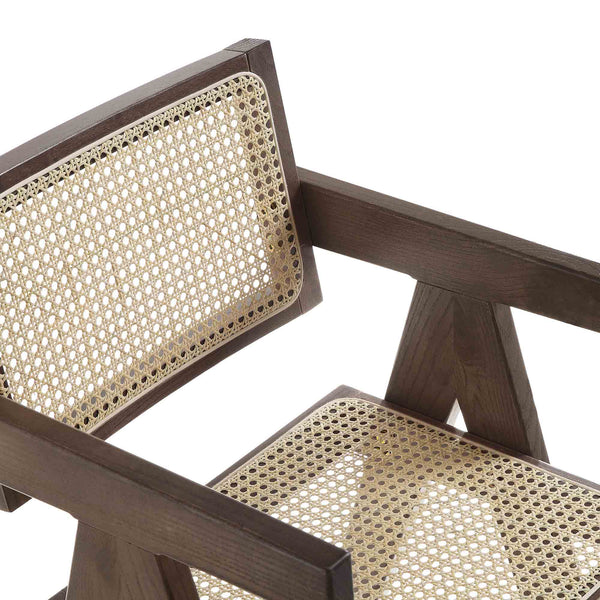 Jeanne Dark Walnut Cane Rattan Solid Beech Wood Counter Stool