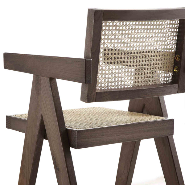 Jeanne Dark Walnut Cane Rattan Solid Beech Wood Counter Stool