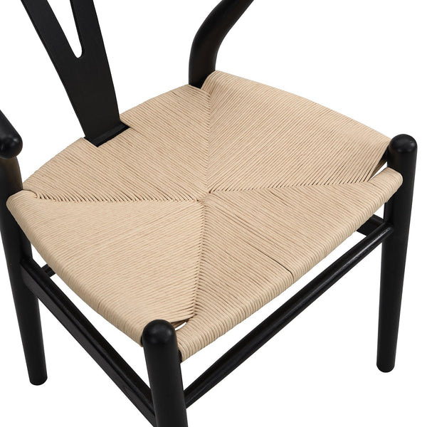 Hansel Wooden Natural Weave Dining Chair, Black Colour Frame
