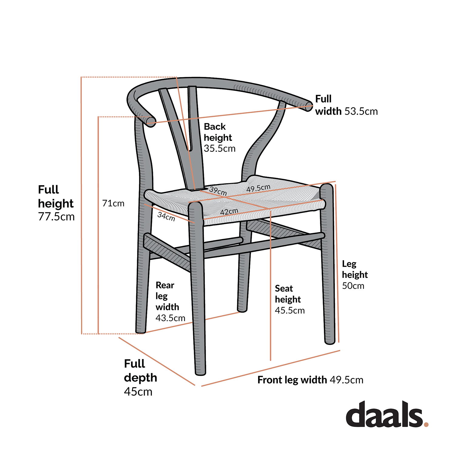 Hansel Wooden Natural Weave Dining Chair, Light Walnut Colour Frame