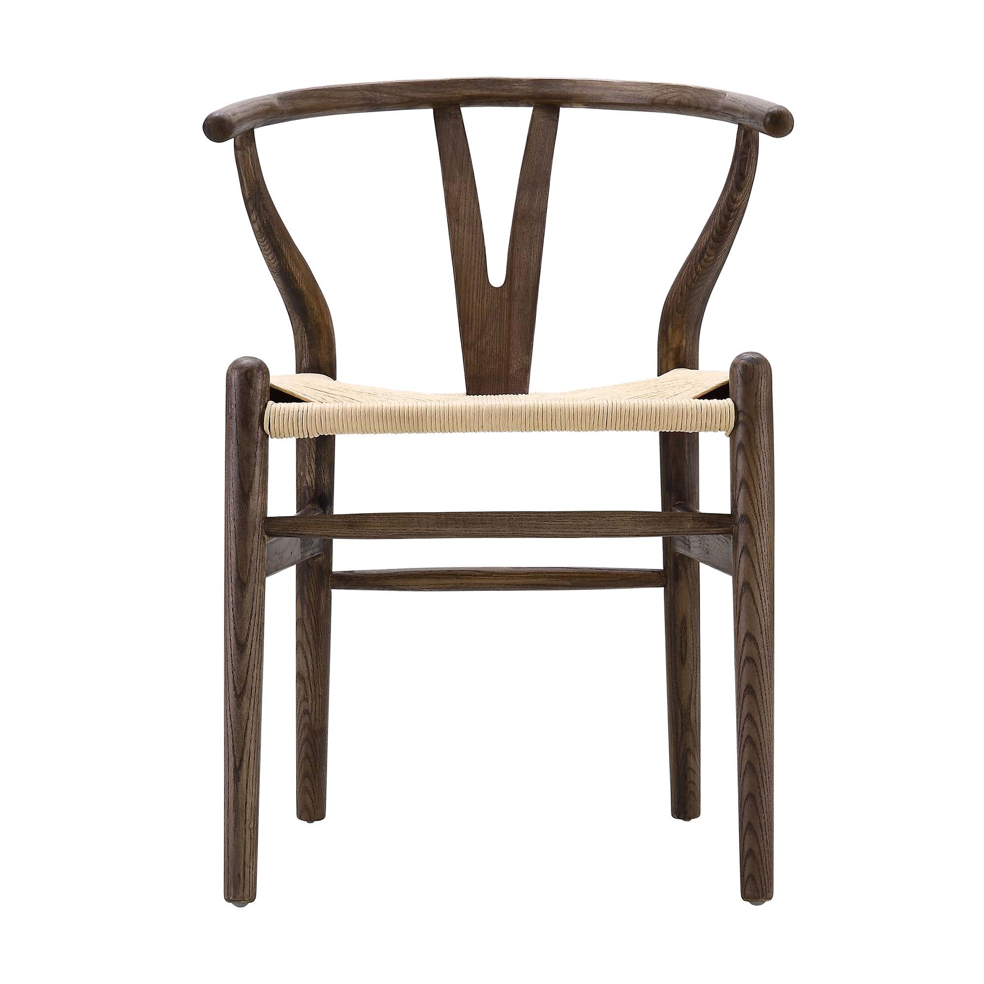 Hansel Wooden Natural Weave Wishbone Dining Chair, Dark Walnut Colour Frame