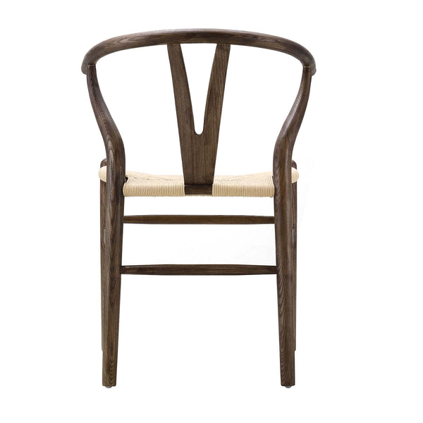 Hansel Wooden Natural Weave Wishbone Dining Chair, Dark Walnut Colour Frame