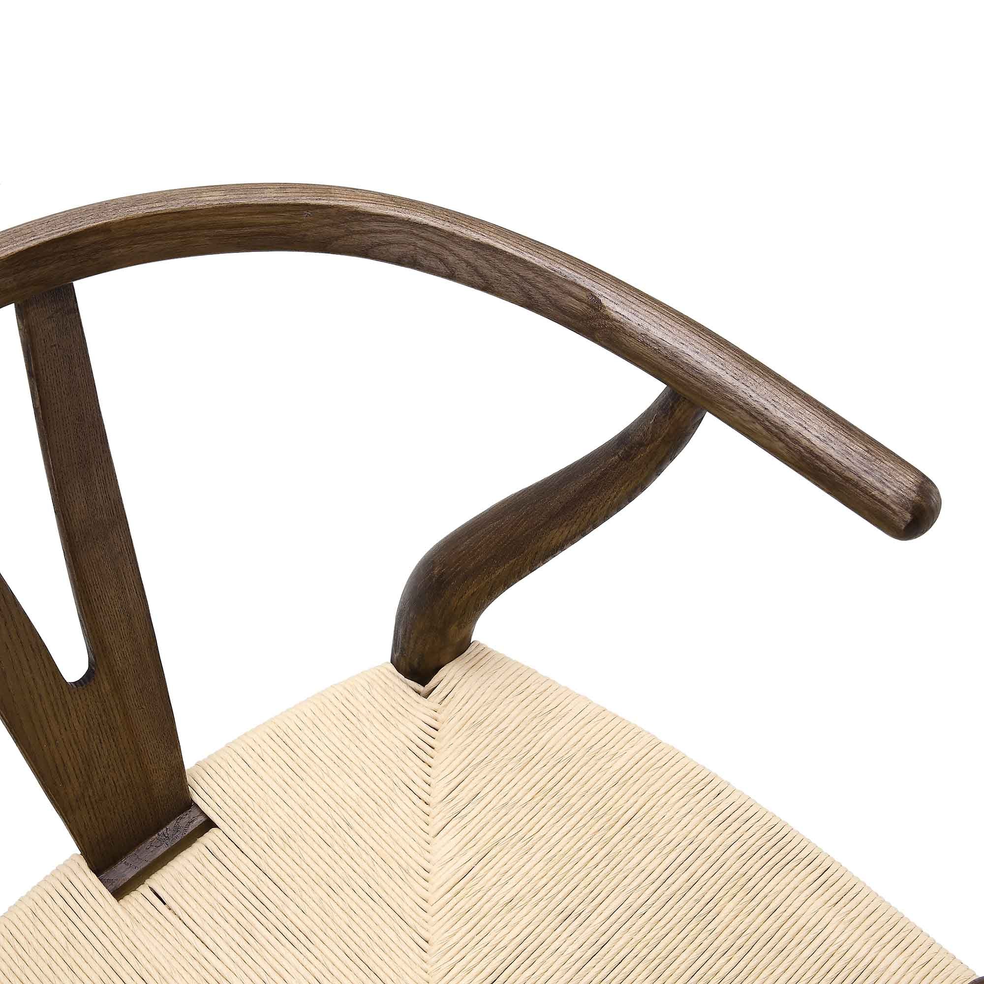 Hansel Wooden Natural Weave Wishbone Dining Chair, Dark Walnut Colour Frame