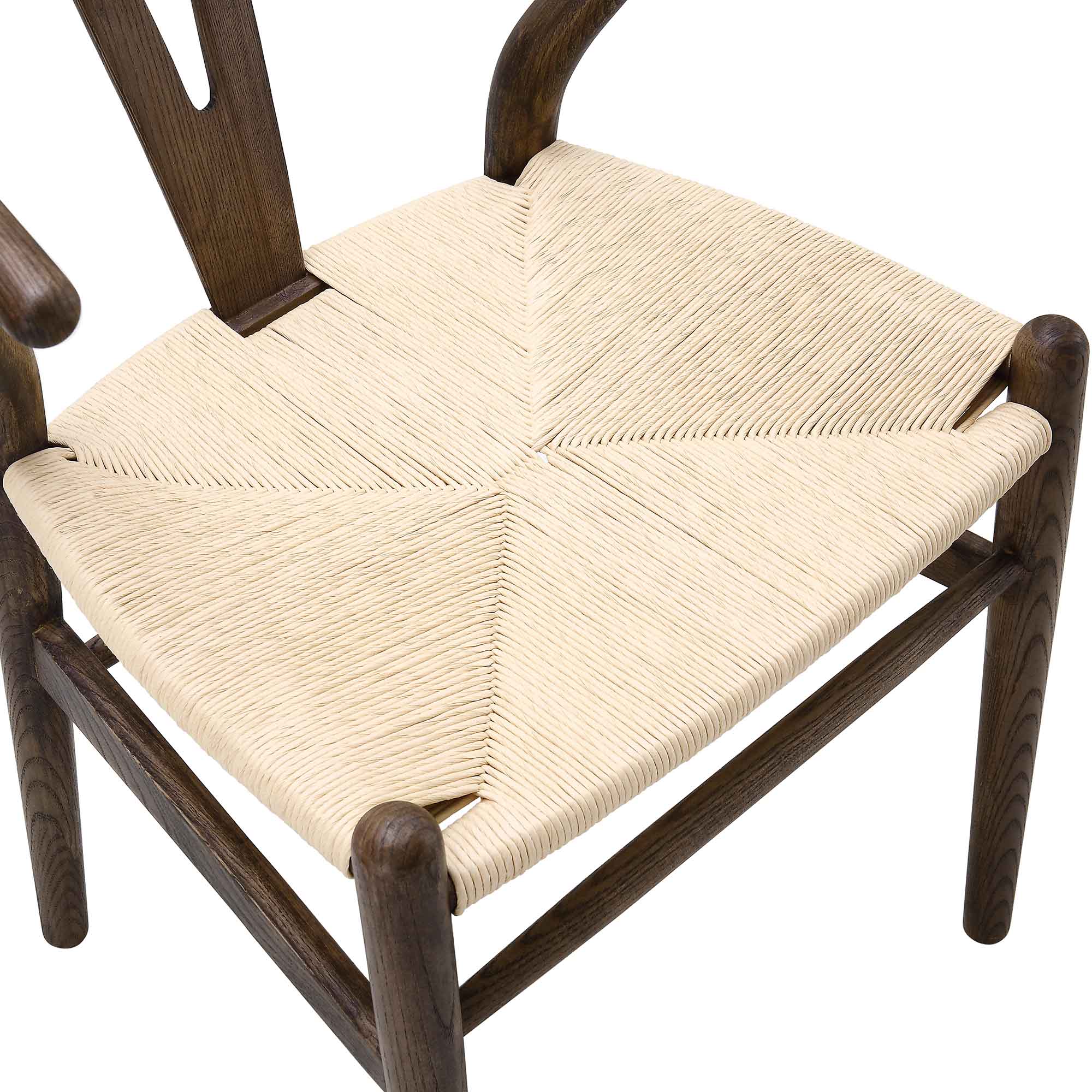 Hansel Wooden Natural Weave Wishbone Dining Chair, Dark Walnut Colour Frame