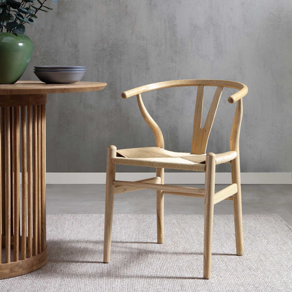 Hansel Wooden Natural Weave Wishbone Dining Chair, Natural Colour Frame