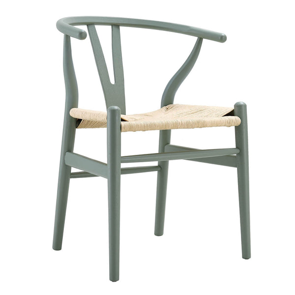 Hansel Wooden Natural Weave Wishbone Dining Chair, Sage Green Colour Frame
