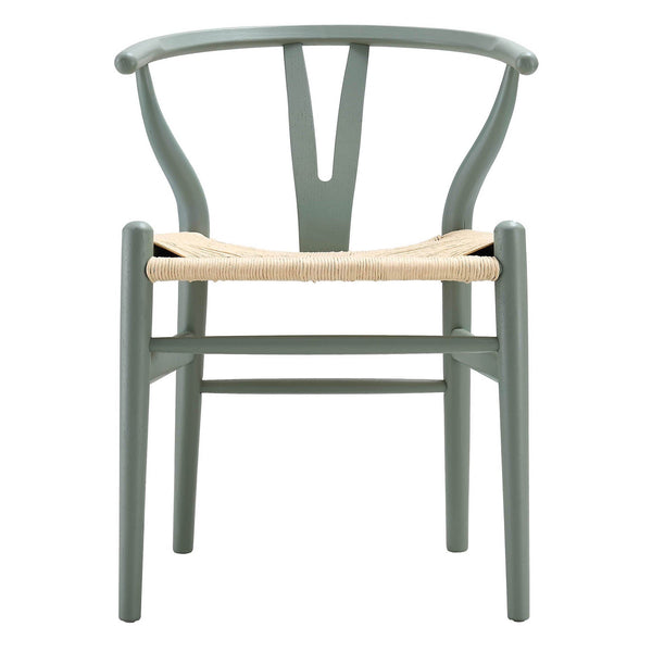 Hansel Wooden Natural Weave Wishbone Dining Chair, Sage Green Colour Frame