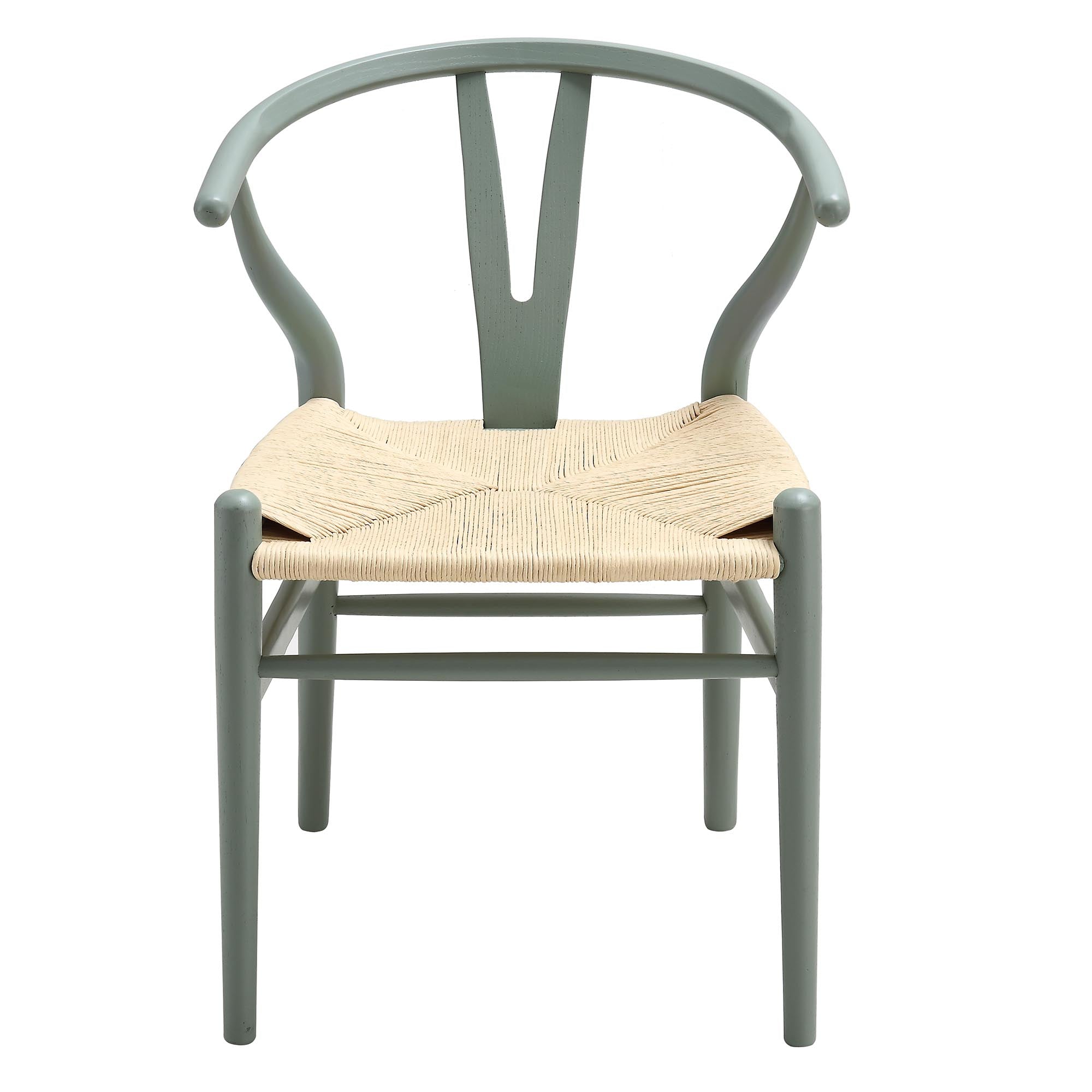 Hansel Wooden Natural Weave Wishbone Dining Chair, Sage Green Colour Frame