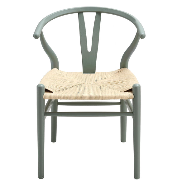 Hansel Wooden Natural Weave Wishbone Dining Chair, Sage Green Colour Frame