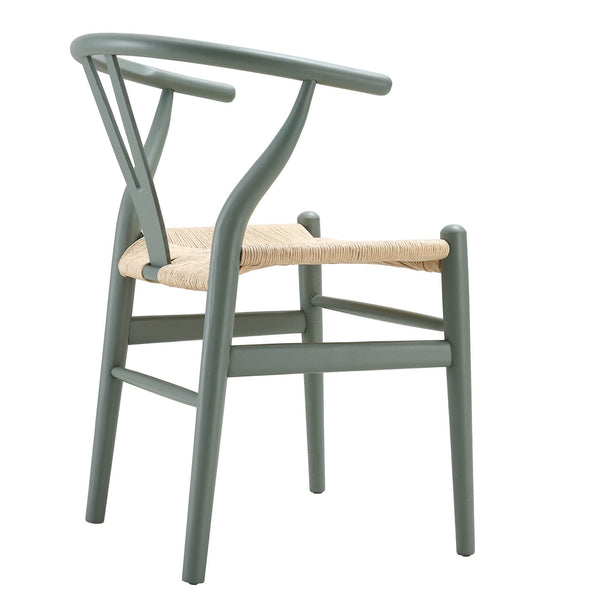Hansel Wooden Natural Weave Dining Chair, Sage Green Colour Frame