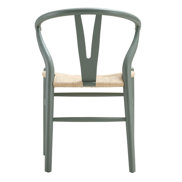 Hansel Wooden Natural Weave Dining Chair, Sage Green Colour Frame