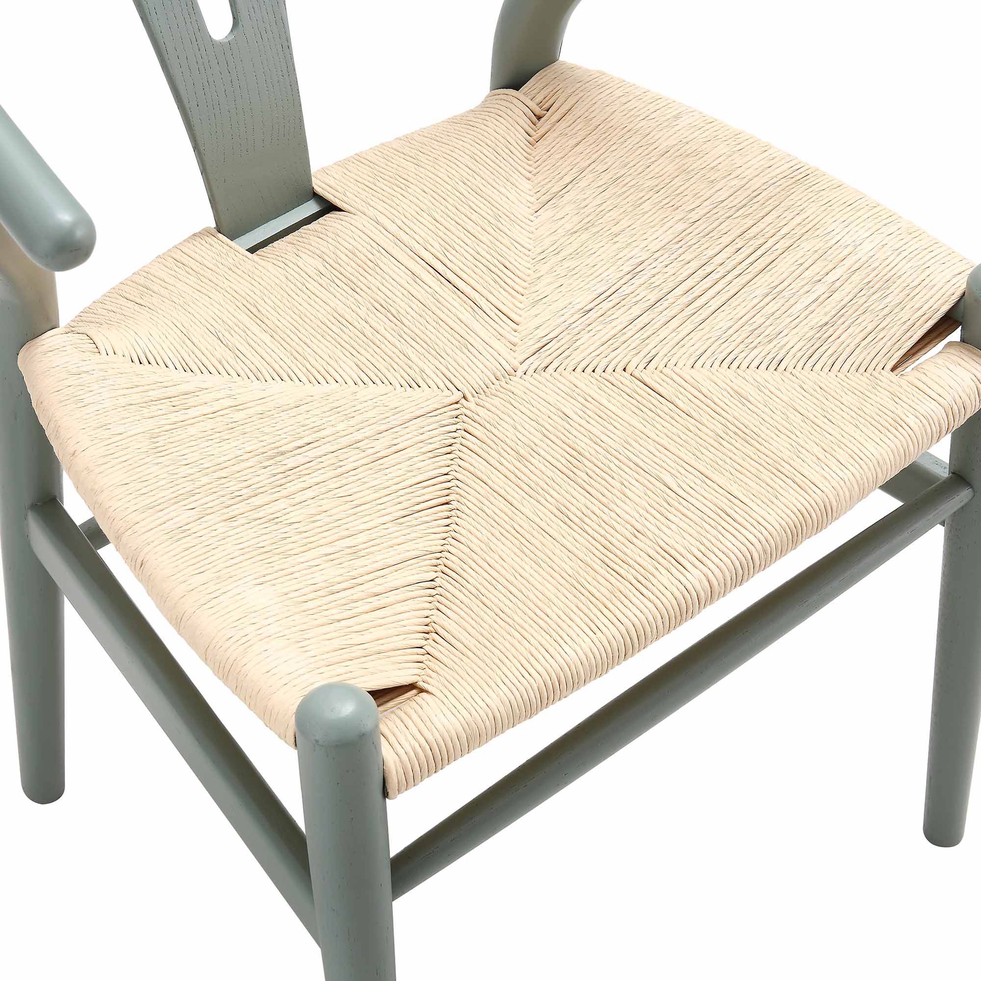 Hansel Wooden Natural Weave Wishbone Dining Chair, Sage Green Colour Frame