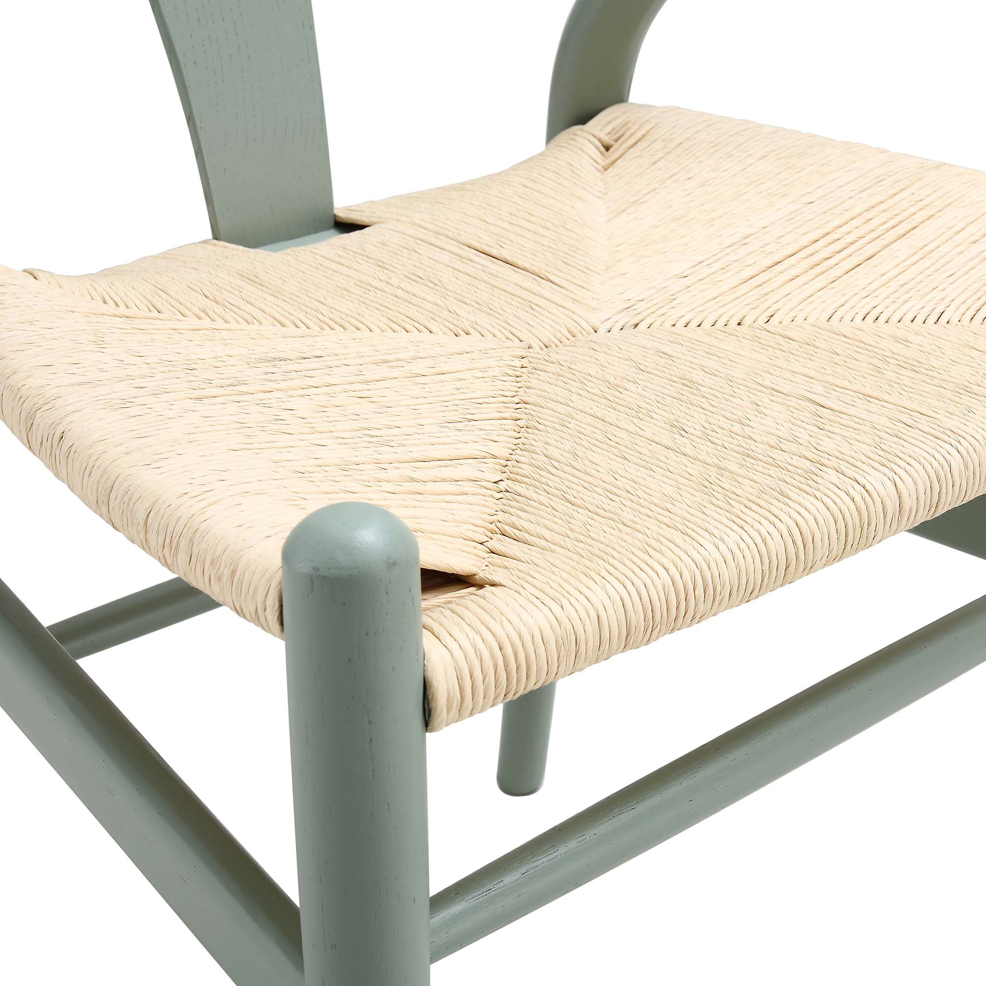 Hansel Wooden Natural Weave Wishbone Dining Chair, Sage Green Colour Frame